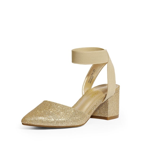 Pointed Toe Pumps with Ankle Strap - GOLD GLITTER -  0
